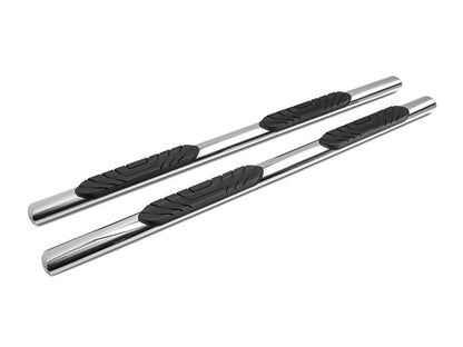 Barricade 4-Inch Oval Straight End Side Step Bars; Stainless Steel (19-25 Sierra 1500 Double Cab)