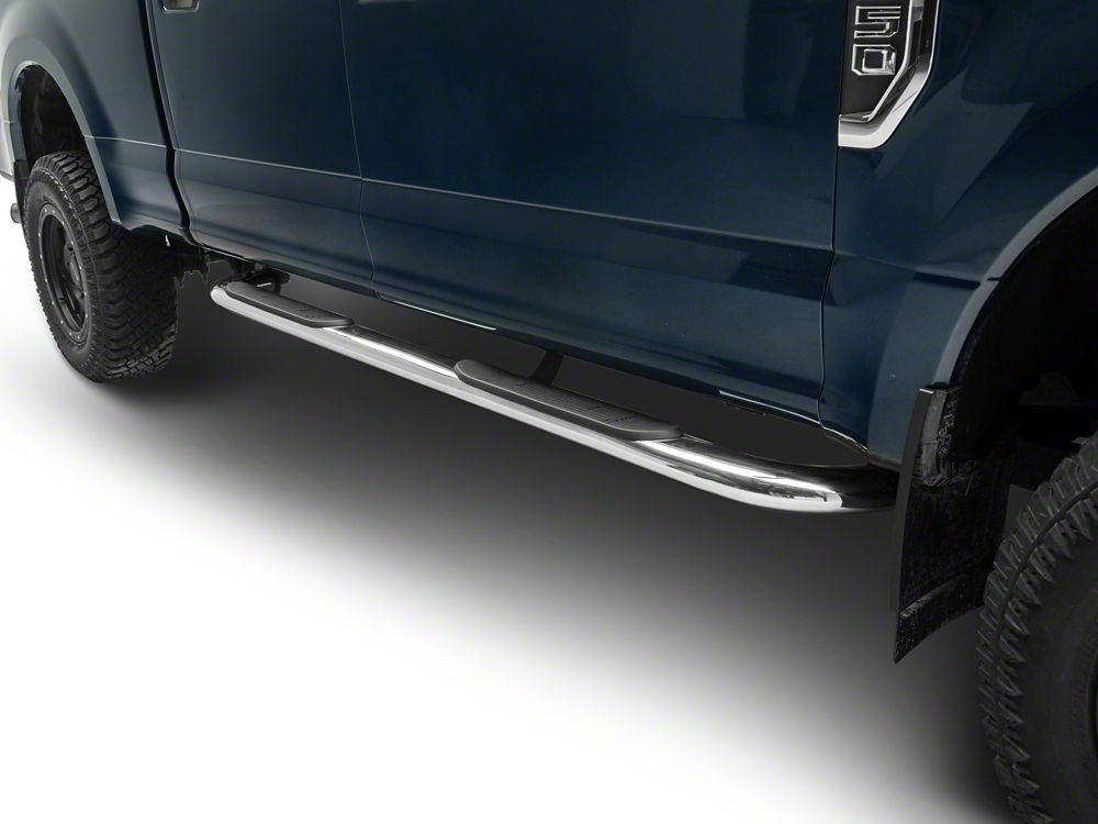 Barricade 4-Inch Oval 90 Degree Bent End Side Step Bars; Stainless Steel (17-25 F-250 Super Duty SuperCrew)