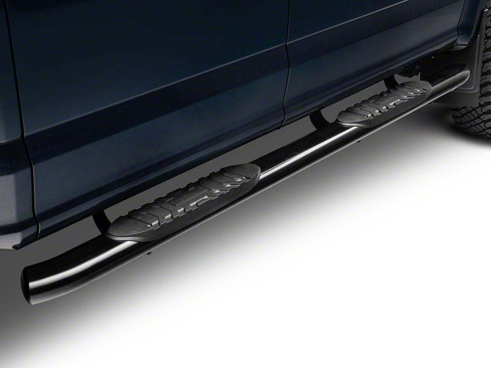 Barricade 5-Inch Oval 60 Degree Bent End Side Step Bars; Black (17-25 F-250 Super Duty SuperCrew)