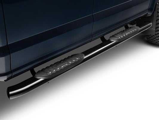 Barricade 5-Inch Oval 60 Degree Bent End Side Step Bars; Black (17-25 F-250 Super Duty SuperCrew)