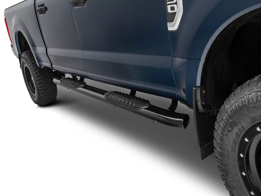 Barricade 5-Inch Oval 60 Degree Bent End Side Step Bars; Black (17-25 F-250 Super Duty SuperCrew)