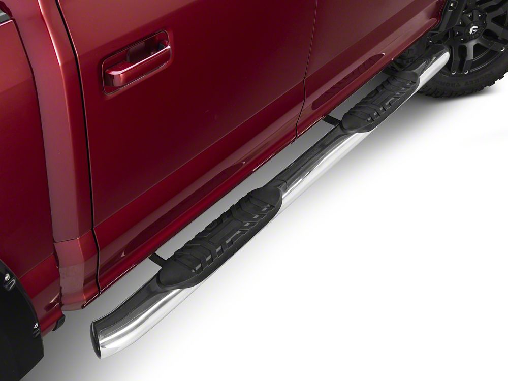 Barricade 5-Inch Oval 60 Degree Bent End Side Step Bars; Stainless Steel (17-25 F-250 Super Duty SuperCrew)