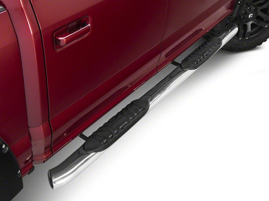 Barricade 5-Inch Oval 60 Degree Bent End Side Step Bars; Stainless Steel (17-25 F-250 Super Duty SuperCrew)