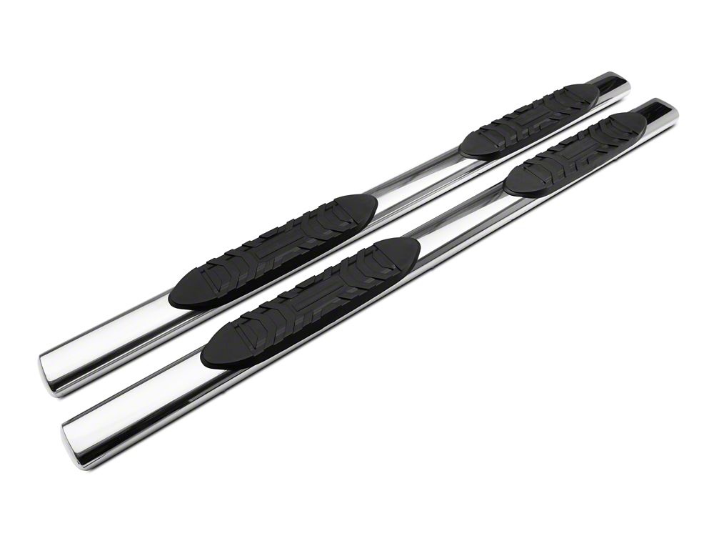 Barricade 5-Inch Oval Straight End Side Step Bars; Rocker Mount; Stainless Steel (07-19 Sierra 3500 HD Extended/Double Cab)