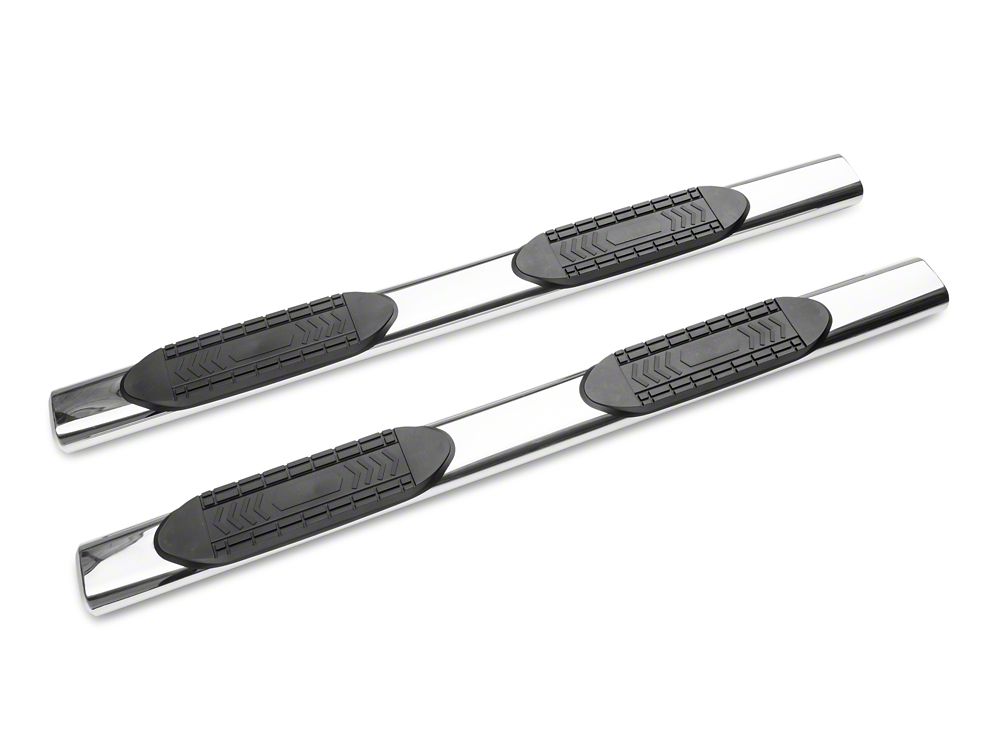 Barricade 5-Inch Oval Straight End Side Step Bars; Stainless Steel (20-25 Sierra 3500 HD Double Cab)