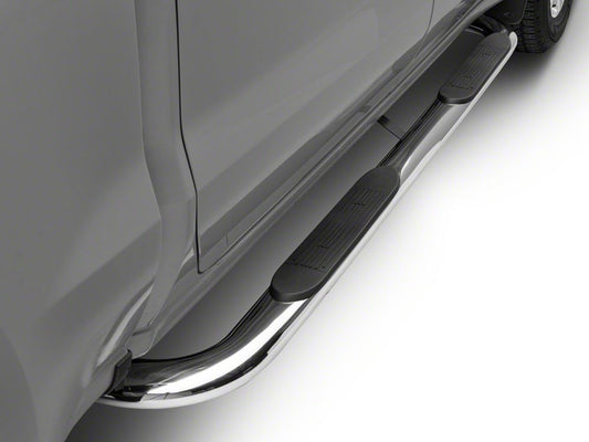 Barricade 4-Inch Oval Bent End Side Step Bars; Stainless Steel (20-25 Silverado 3500 HD Crew Cab)