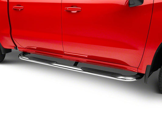 Barricade 4-Inch Oval Bent End Side Step Bars; Stainless Steel (20-25 Silverado 3500 HD Crew Cab)