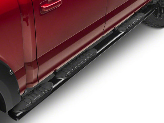 Barricade 5-Inch Oval Bent End Wheel to Wheel Side Step Bars; Black (15-25 F-150 SuperCab, SuperCrew)