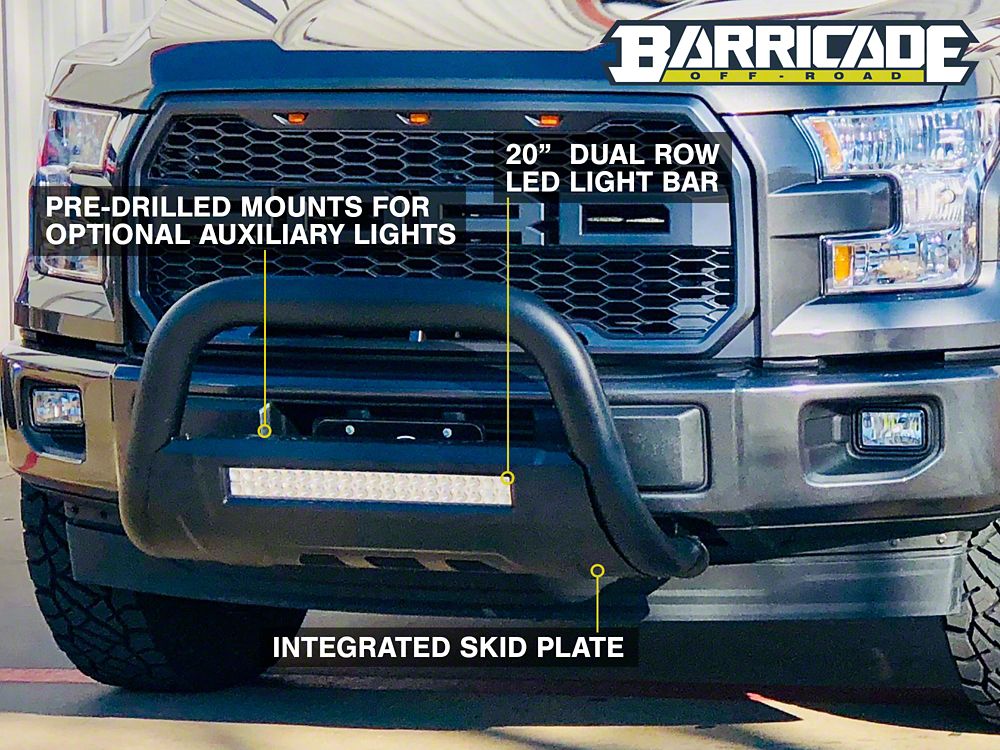 Barricade HD Bull Bar with Skid Plate and 20-Inch Dual-Row LED Light Bar; Textured Black (04-25 F-150, Excluding Raptor)