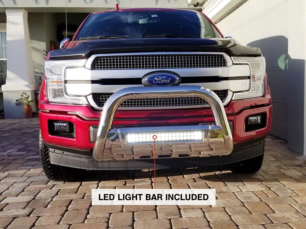 Barricade HD Bull Bar with Skid Plate and 20-Inch LED Dual-Row LED Light Bar; Polished SS (04-25 F-150, Excluding Raptor)