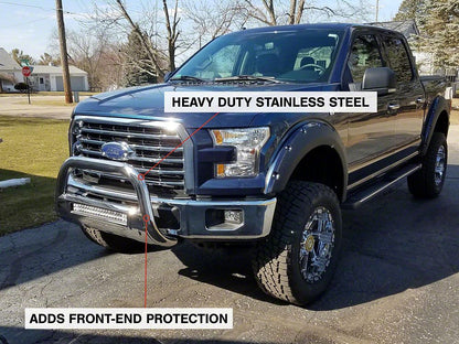 Barricade HD Bull Bar with Skid Plate and 20-Inch LED Dual-Row LED Light Bar; Polished SS (04-25 F-150, Excluding Raptor)